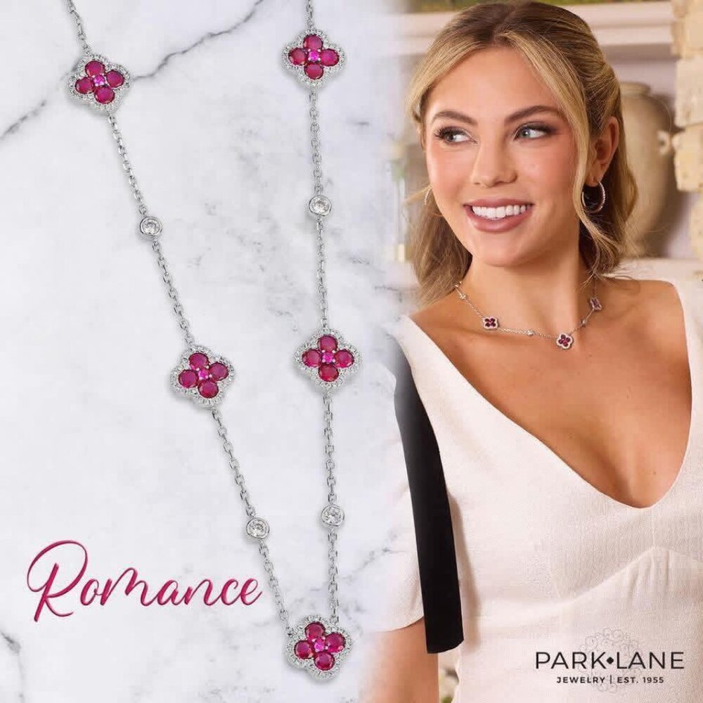 Park Lane ROMANCE Necklace Quatrefoil Simulated Ruby Silver